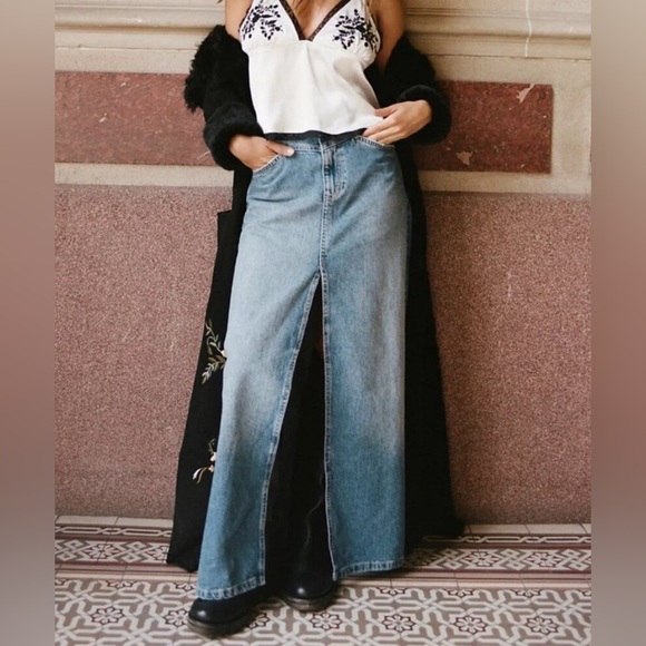 Free People Dresses & Skirts - #5 NWT Free People Come As You Are Denim Maxi Skirt in Sapphire Blue With Slit